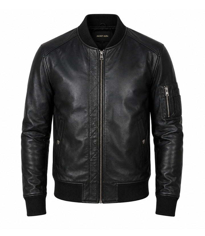 Men’s Quilted Placket Leather MA - 1 Bomber Jacket in XS - Jacket Aura