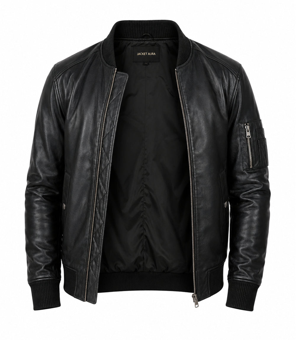 Men’s Quilted Placket Leather MA - 1 Bomber Jacket in XS - Jacket Aura