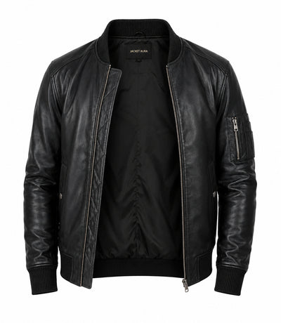 Men’s Quilted Placket Leather MA - 1 Bomber Jacket in XS - Jacket Aura