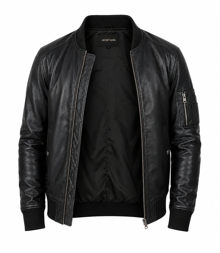 Men’s Quilted Placket Leather MA - 1 Bomber Jacket in XS - Jacket Aura