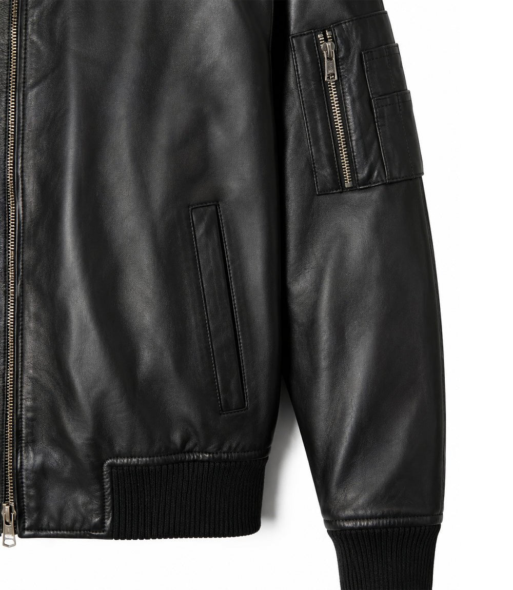 Men’s Quilted Placket Leather MA - 1 Bomber Jacket in XS - Jacket Aura