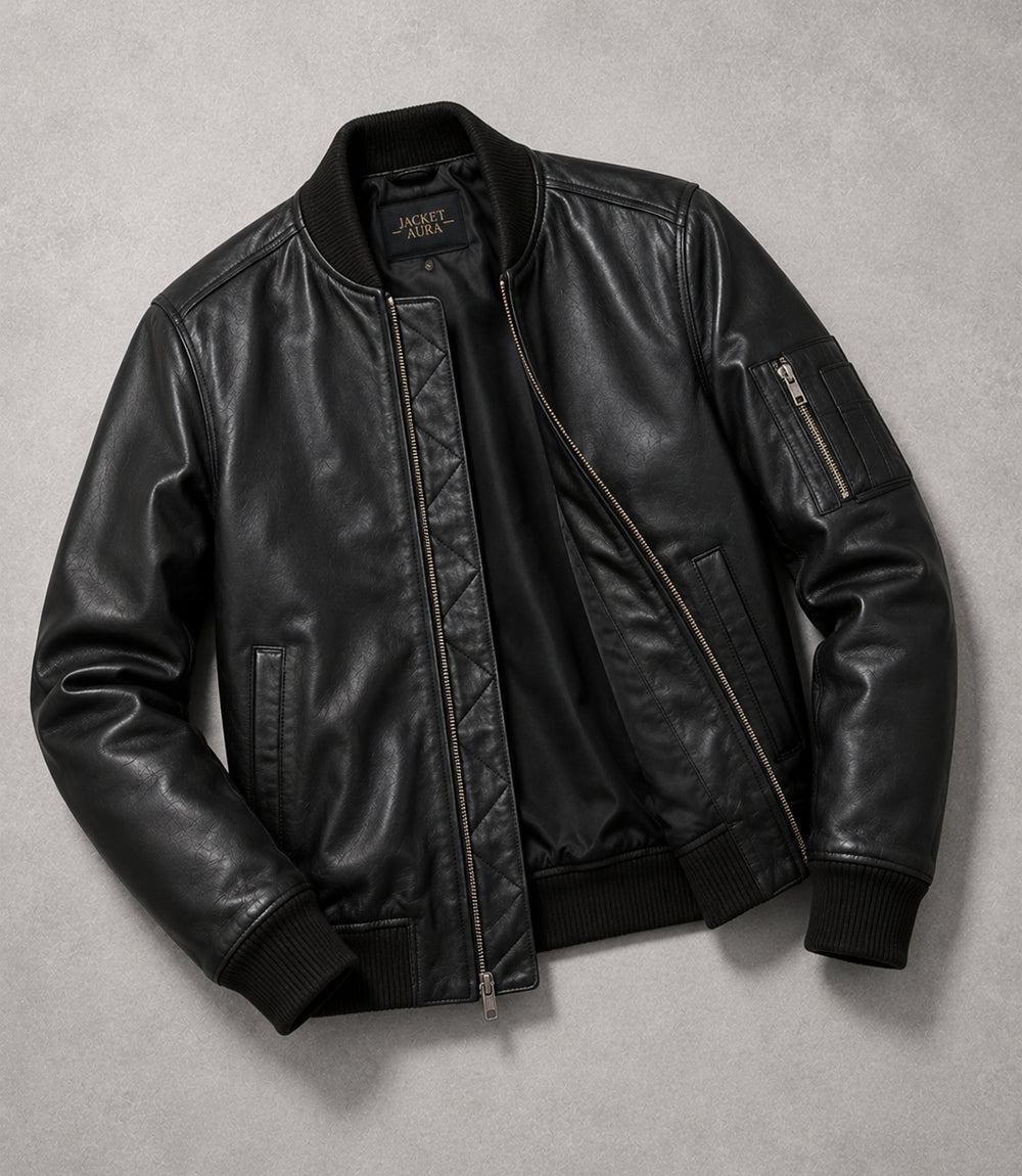 Men’s Quilted Placket Leather MA - 1 Bomber Jacket in XS - Jacket Aura