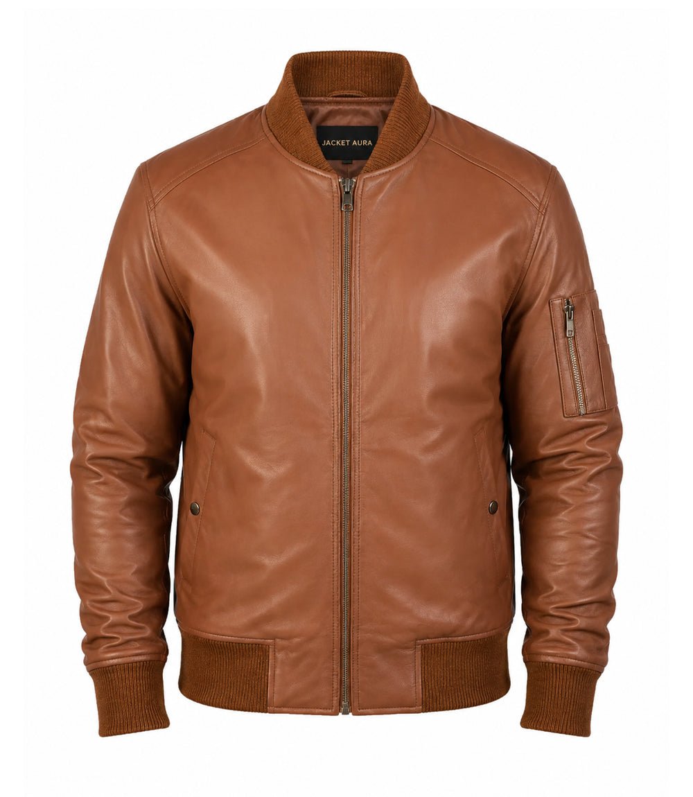 Men's Quilted Placket Leather MA-1 Bomber Jacket | Genuine or Faux