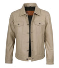 Men's Beige Leather Trucker Jacket | Jacket Aura in XS - Jacket Aura