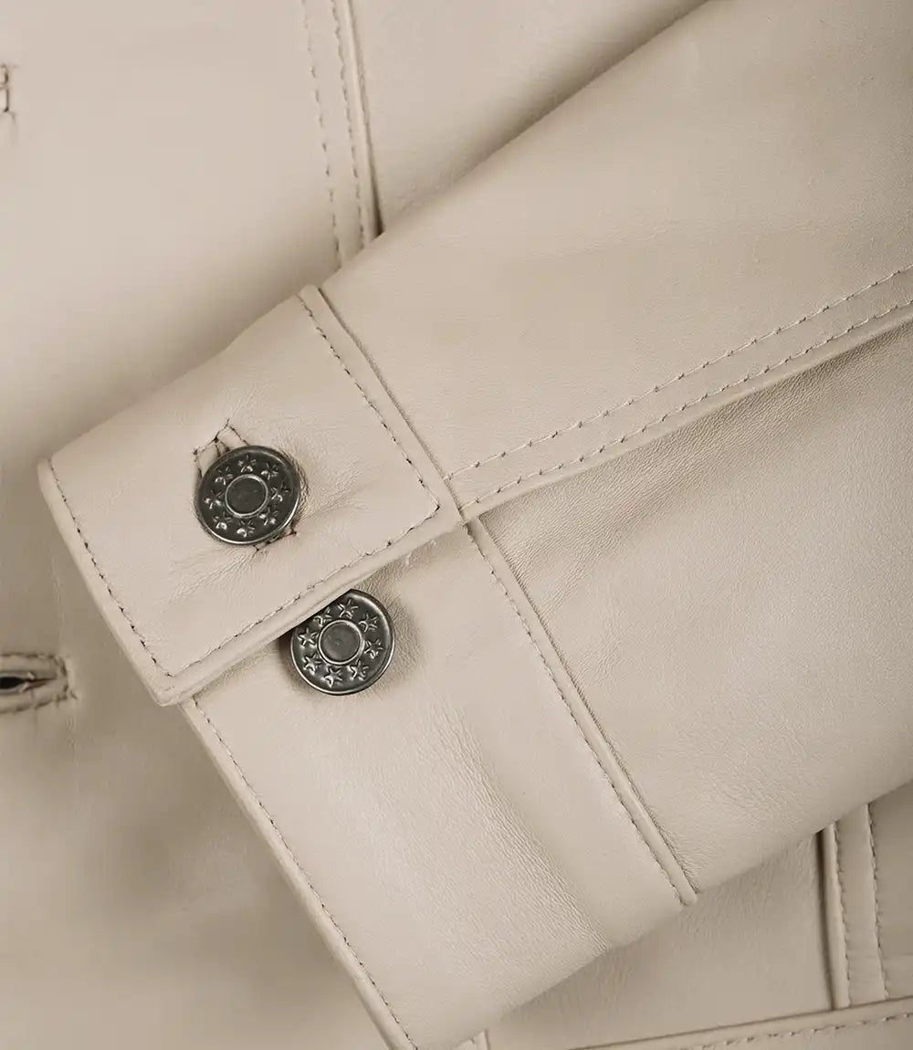 Men's Beige Leather Trucker Jacket | Jacket Aura in XS - Jacket Aura