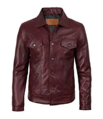 Men's Burgundy Leather Trucker Jacket | Jacket Aura in XS - Jacket Aura