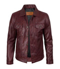 Men's Burgundy Leather Trucker Jacket | Jacket Aura in XS - Jacket Aura
