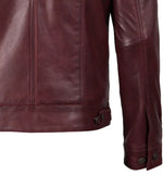 Men's Burgundy Leather Trucker Jacket | Jacket Aura in XS - Jacket Aura