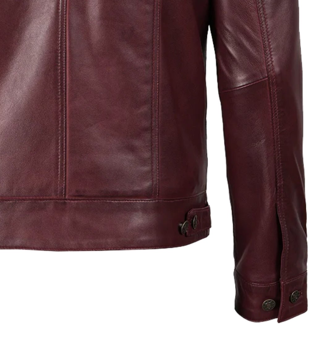 Men's Burgundy Leather Trucker Jacket | Jacket Aura in XS - Jacket Aura