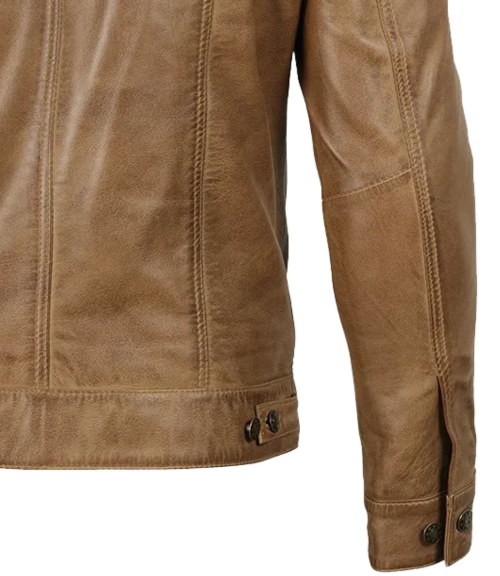 Men’s Camel Brown Leather Trucker Jacket | Jacket Aura in XS - Jacket Aura