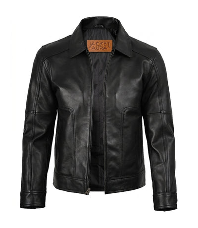 Men’s Classic Black Leather Harrington Jacket | Jacket Aura in XS - Jacket Aura