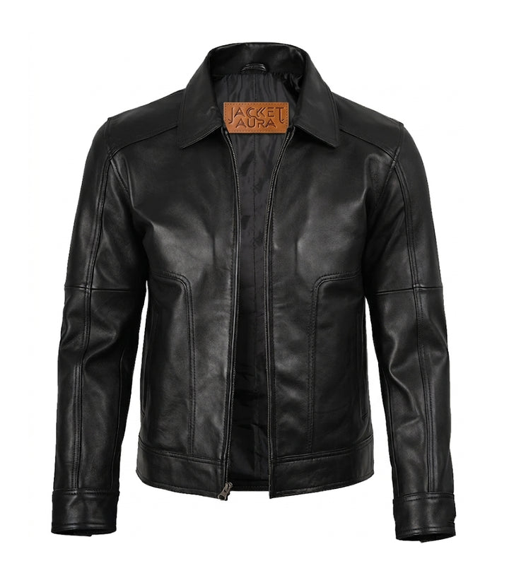 Men’s Classic Black Leather Harrington Jacket | Jacket Aura in XS - Jacket Aura