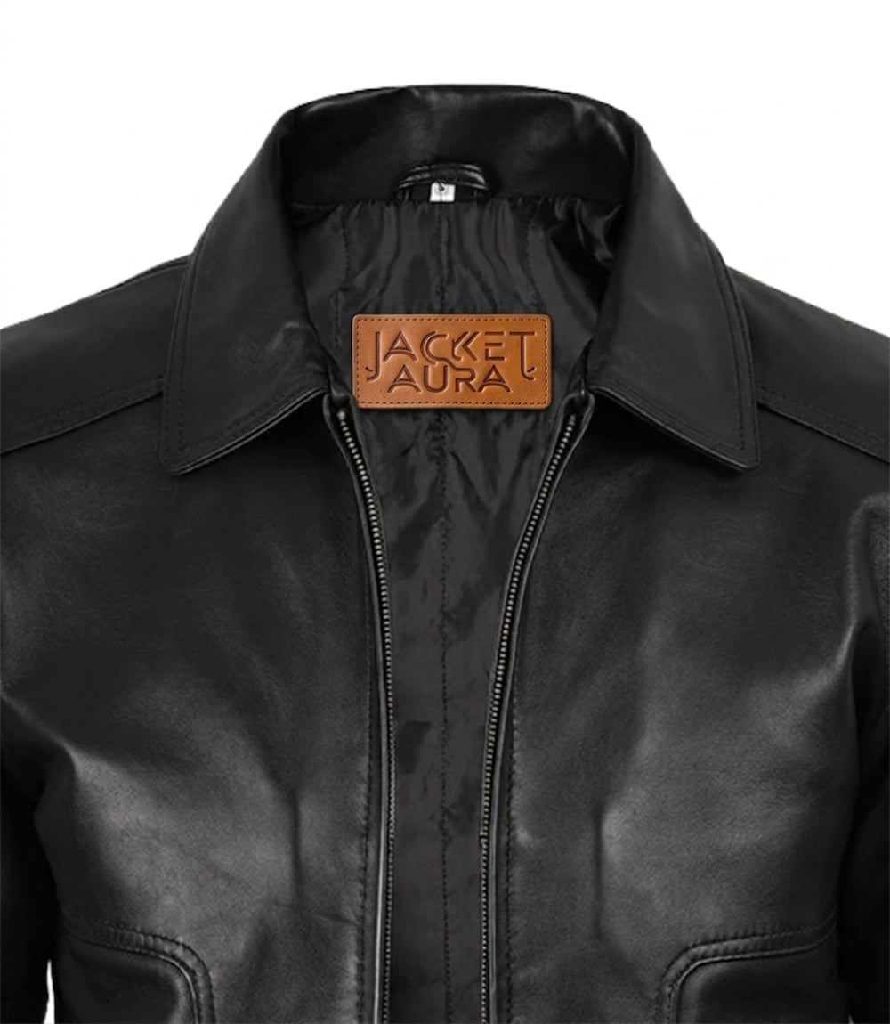 Men’s Classic Black Leather Harrington Jacket | Jacket Aura in XS - Jacket Aura