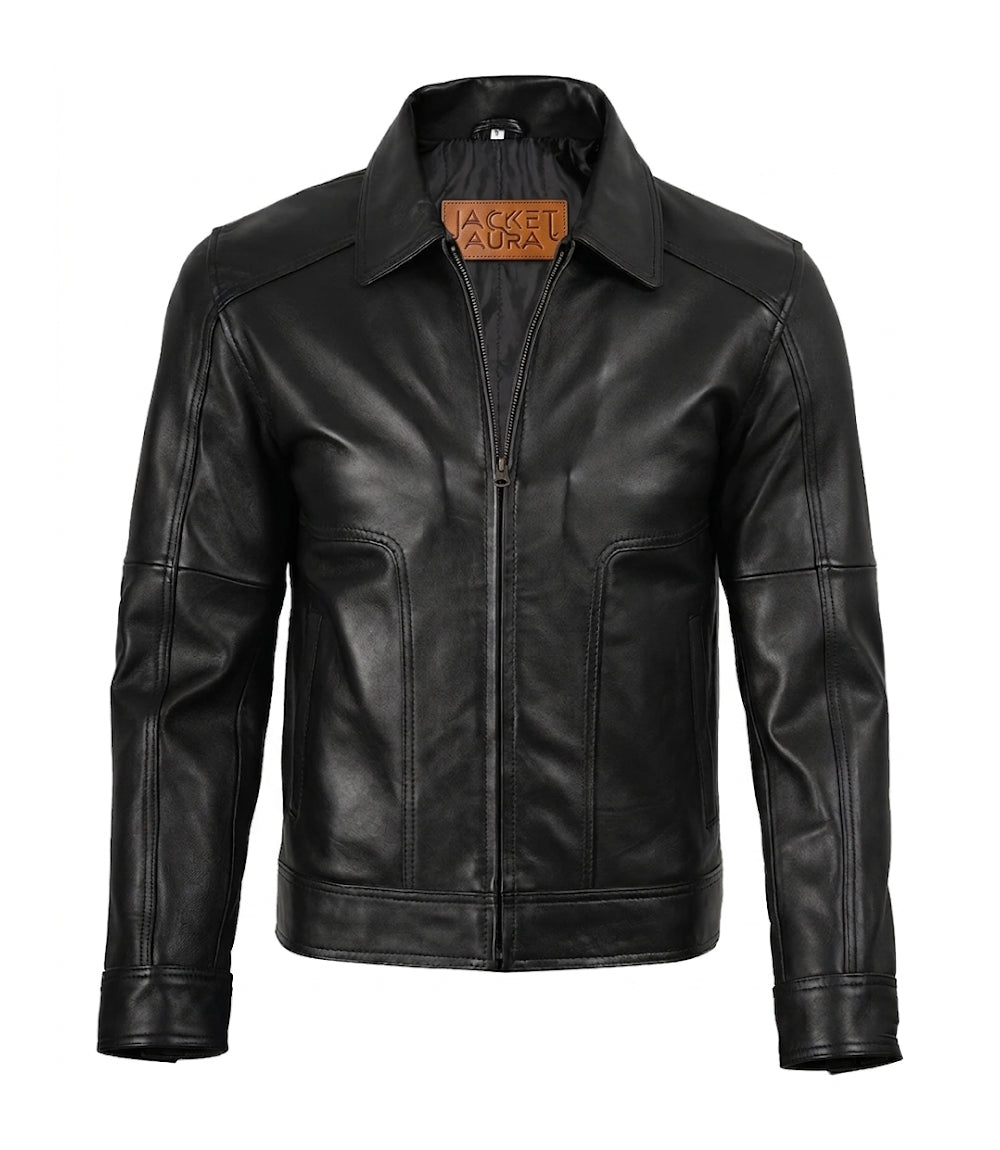Men’s Classic Black Leather Harrington Jacket | Jacket Aura in XS - Jacket Aura