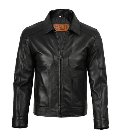 Men’s Classic Black Leather Harrington Jacket | Jacket Aura in XS - Jacket Aura