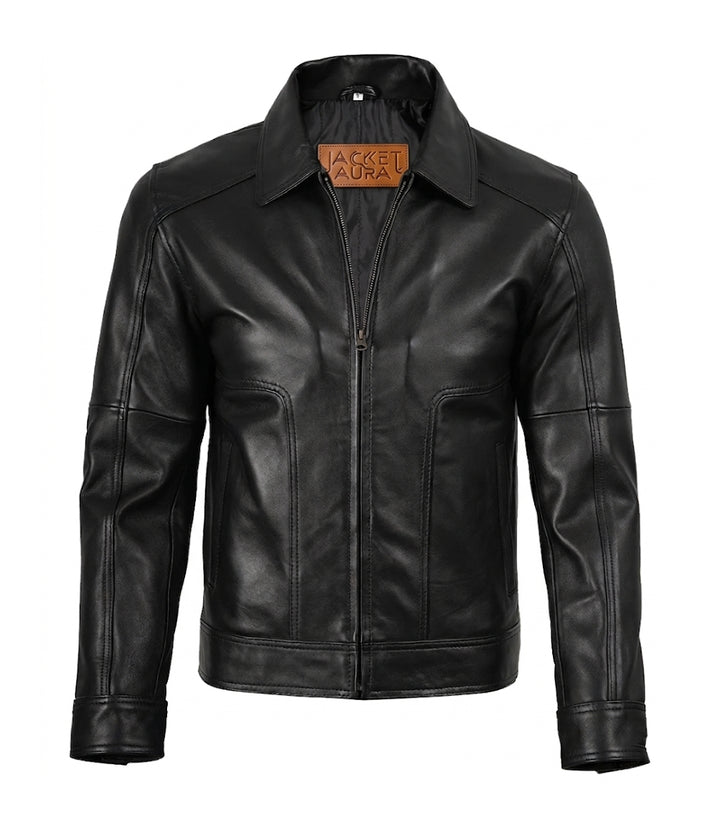 Men’s Classic Black Leather Harrington Jacket | Jacket Aura in XS - Jacket Aura