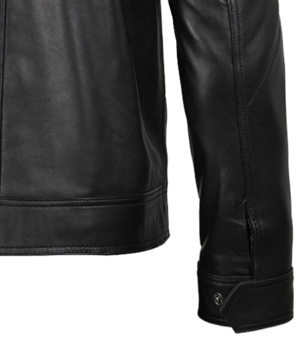 Men’s Classic Black Leather Harrington Jacket | Jacket Aura in XS - Jacket Aura