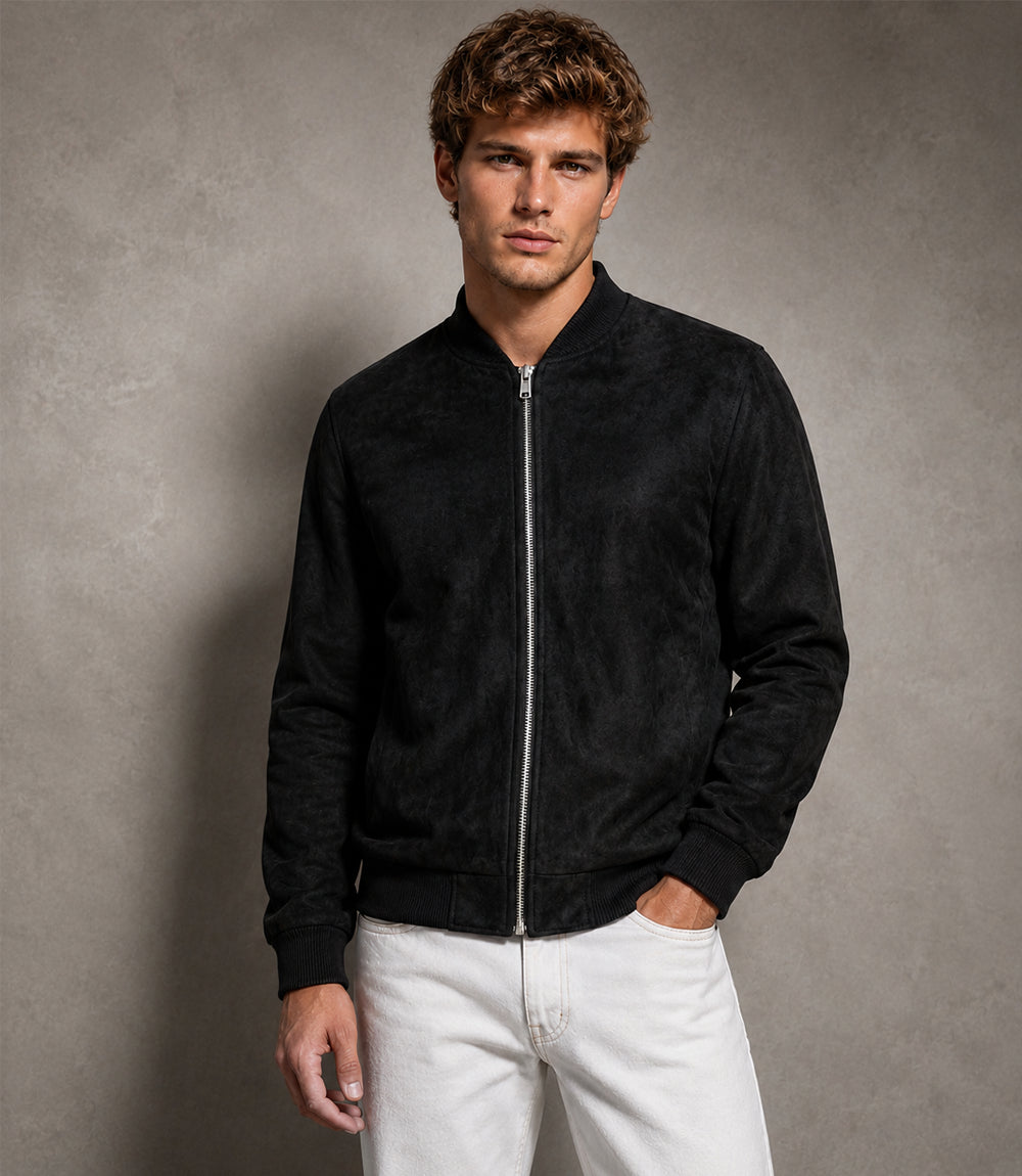 Men's Aura Black Faux Suede Jacket - Jacket Aura