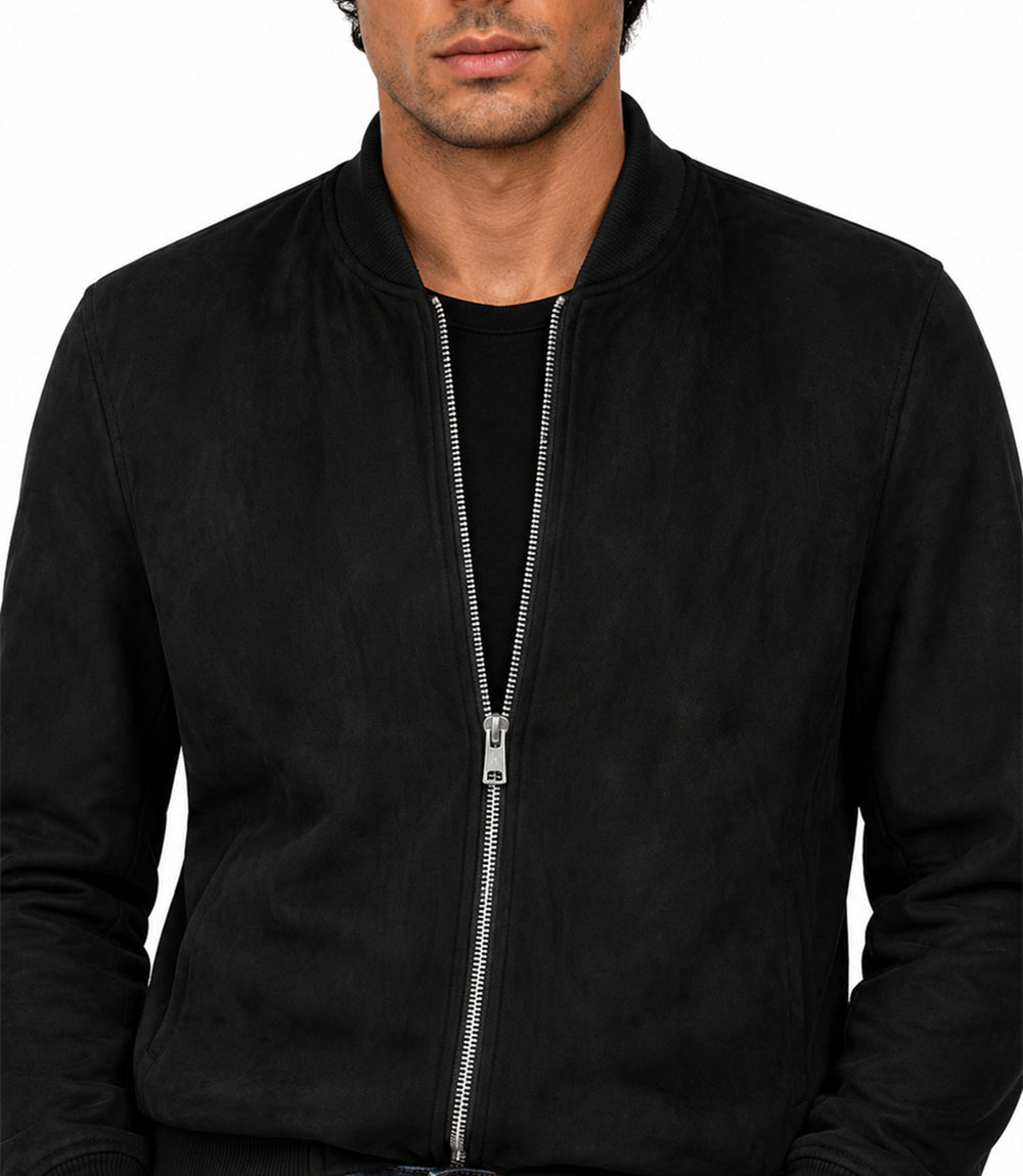 Men's Aura Black Faux Suede Jacket Closeup - Jacket Aura