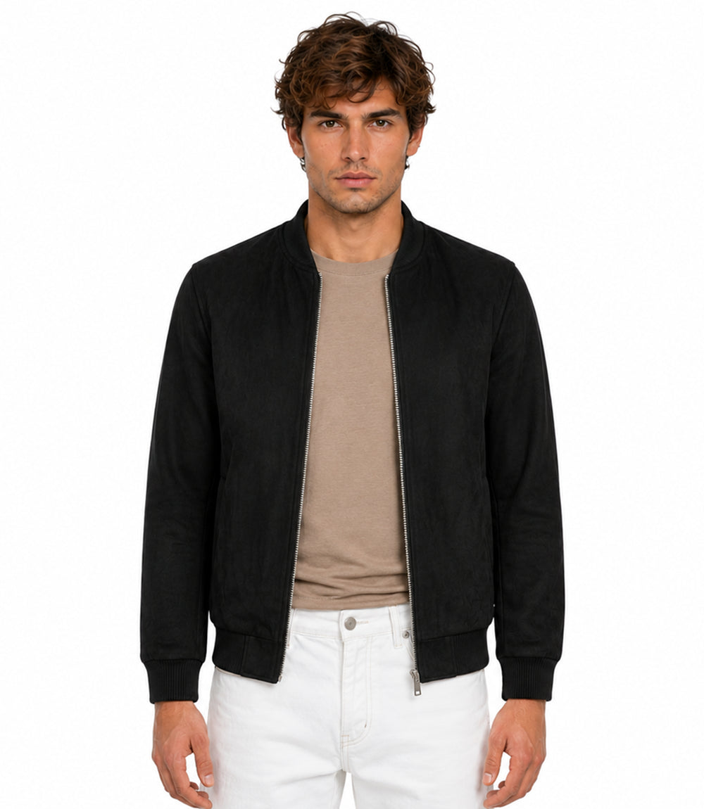 Men's Aura Black Faux Suede Jacket Front - Jacket Aura