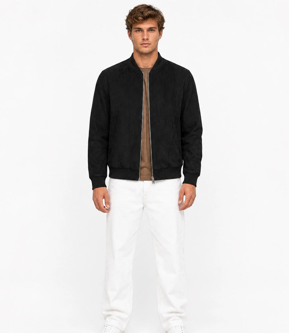 Men's Aura Black Faux Suede Jacket Full View - Jacket Aura