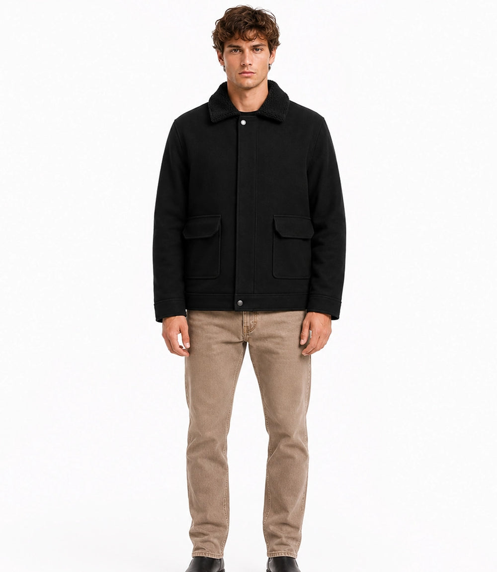 Men's Aura Black Wool Blend Felt Full View - Jacket Aura