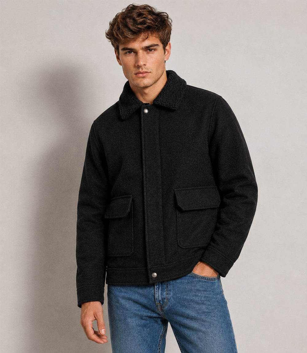 Men's Aura Black Wool Blend Felt Jacket -  Jacket Aura