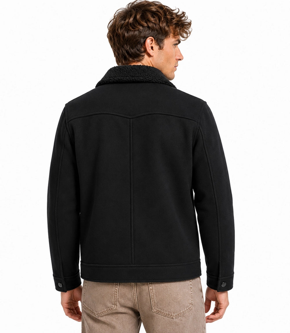 Men's Aura Black Wool Blend Felt Jacket Back - Jacket Aura