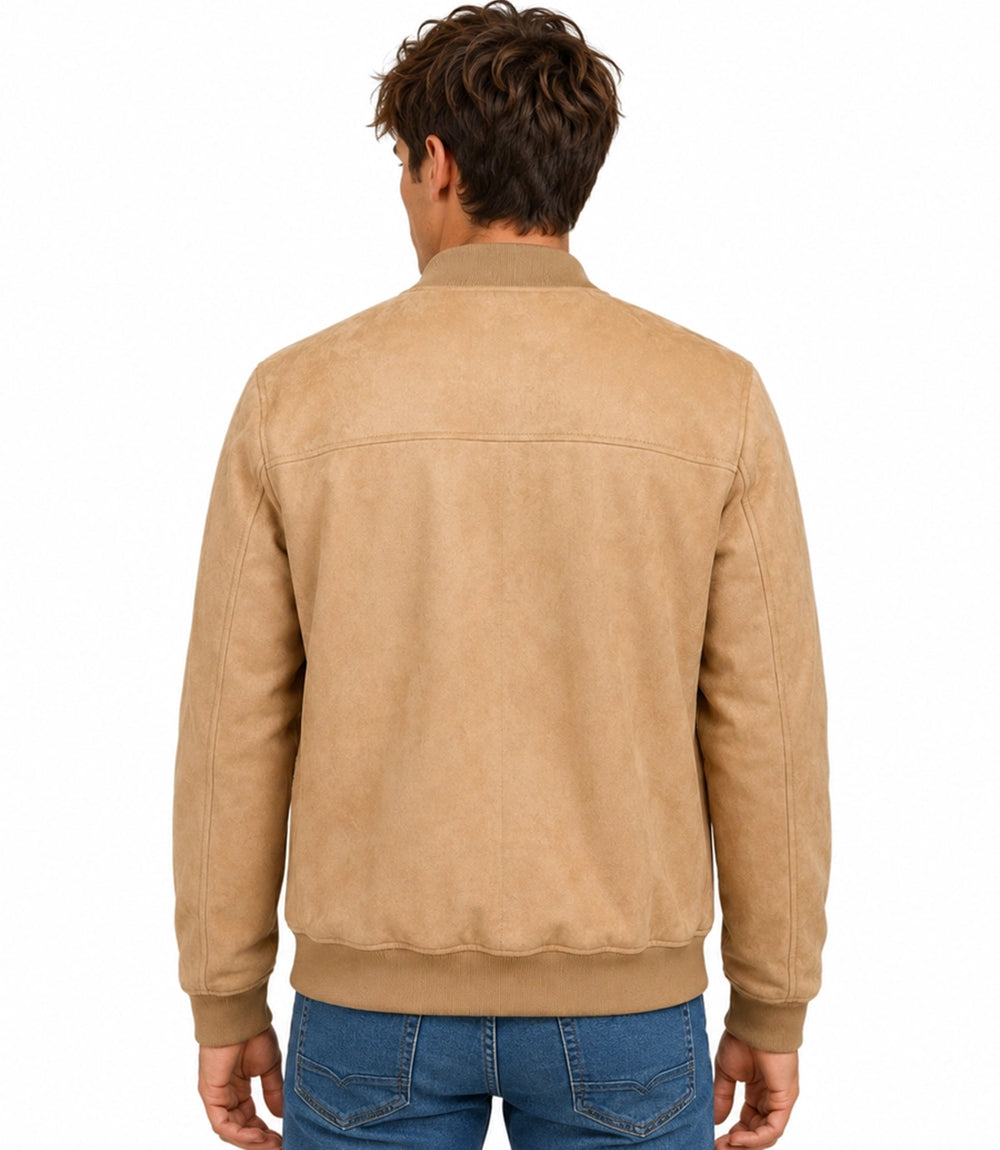 Men's Aura Camel Faux Suede Jacket Back - Jacket Aura