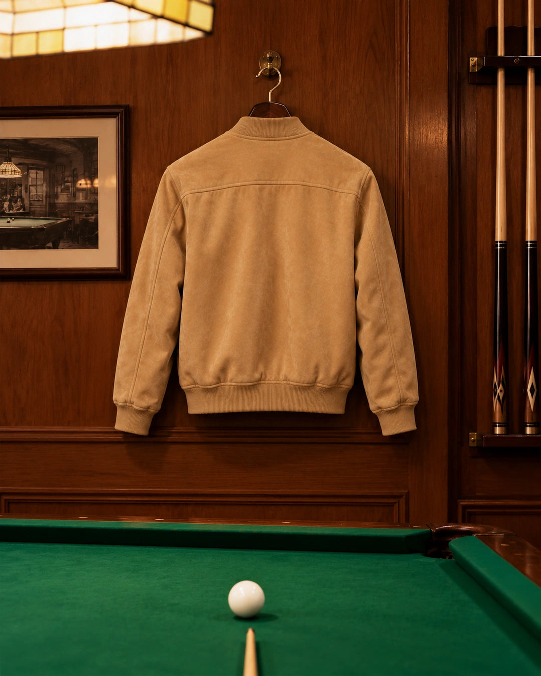 Men's Aura Camel Faux Suede Jacket Back View - Jacket Aura