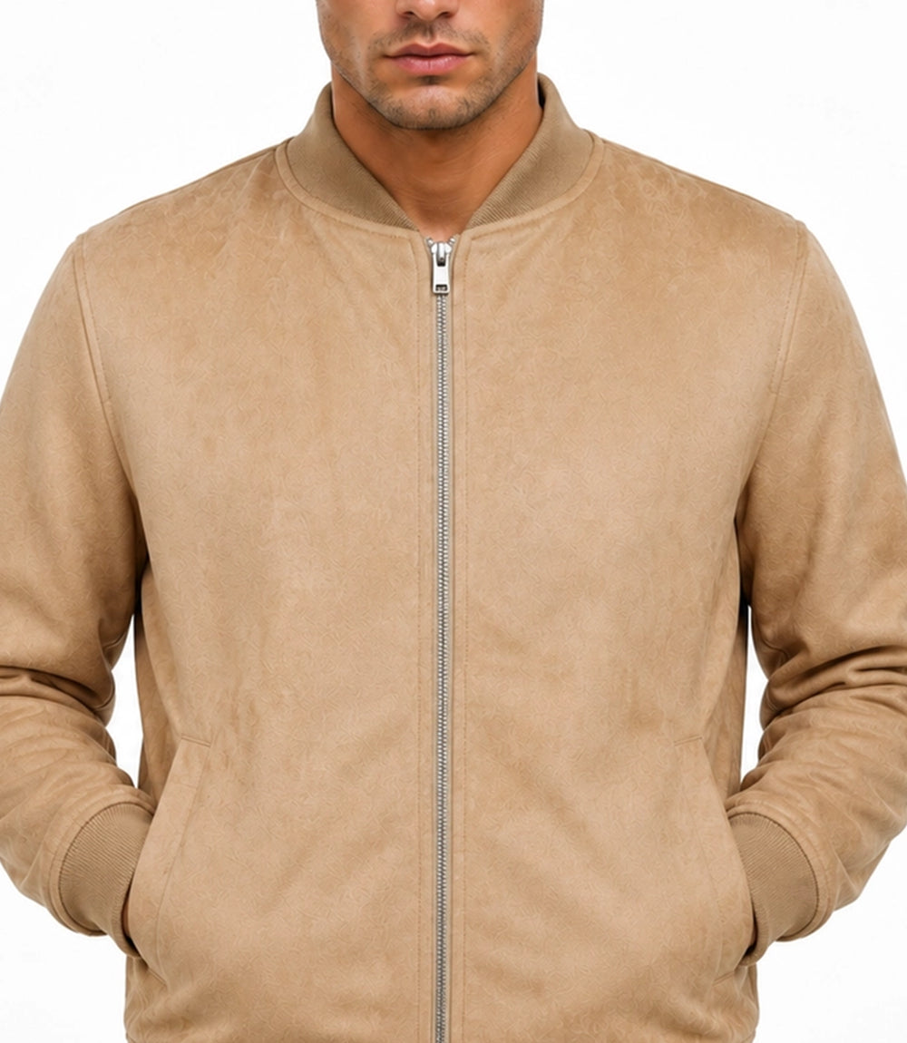 Men's Aura Camel Faux Suede Jacket Closeup - Jacket Aura