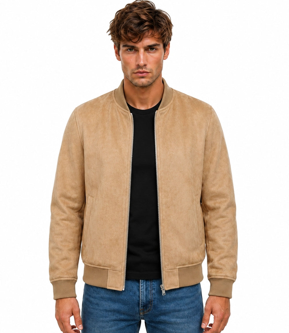 Men's Aura Camel Faux Suede Jacket Front - Jacket Aura