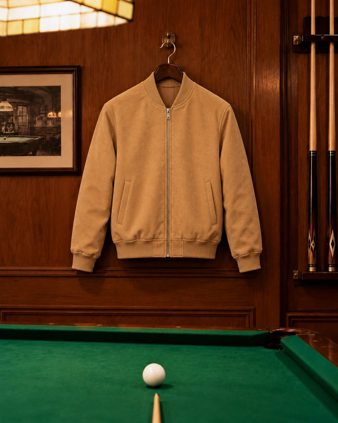 Men's Aura Camel Faux Suede Jacket Front View - Jacket Aura
