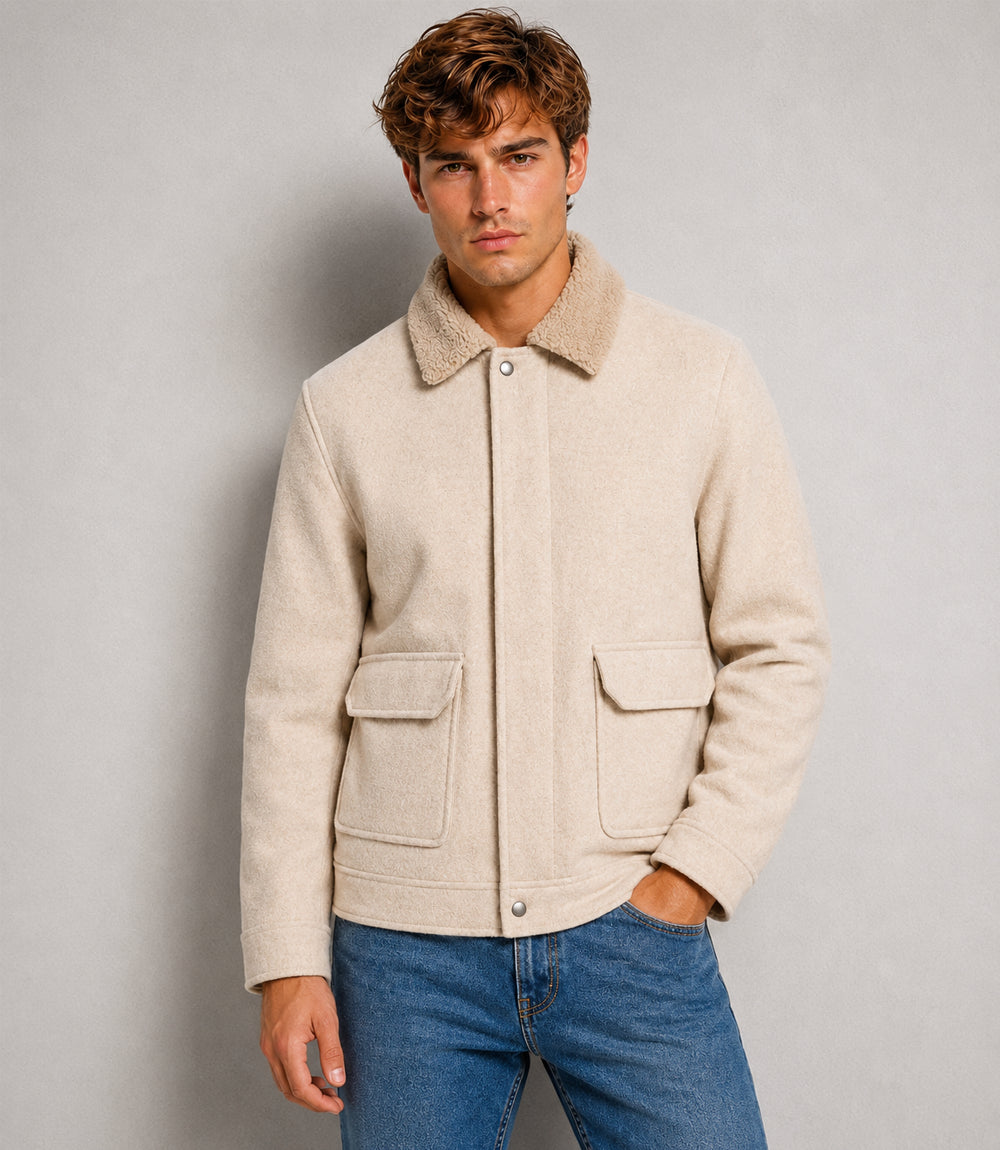 Men's Aura Cream Wool Blend Felt Jacket - Jacket Aura