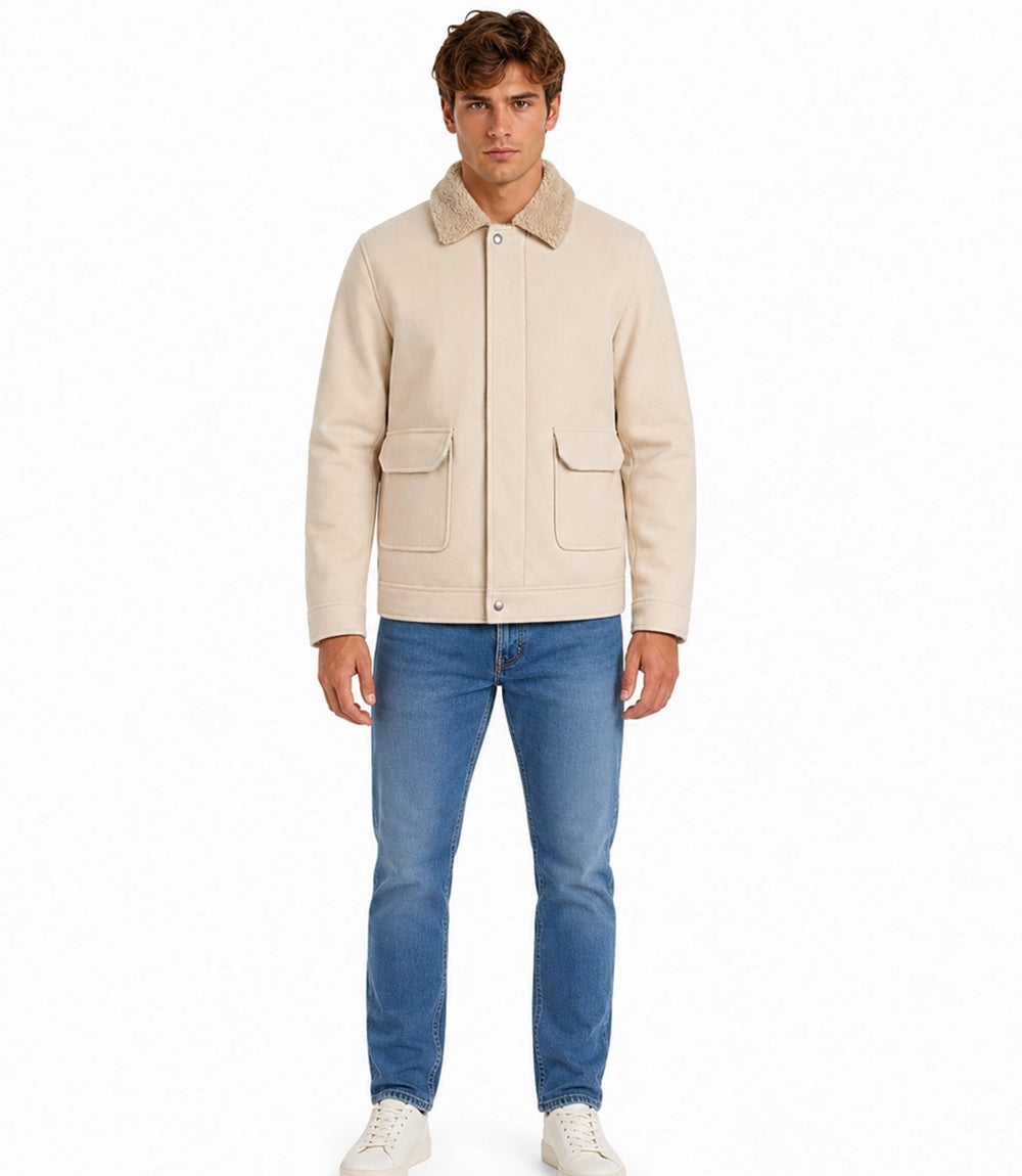 Men's Aura Cream Wool Blend Felt Jacket Front View - Jacket Aura