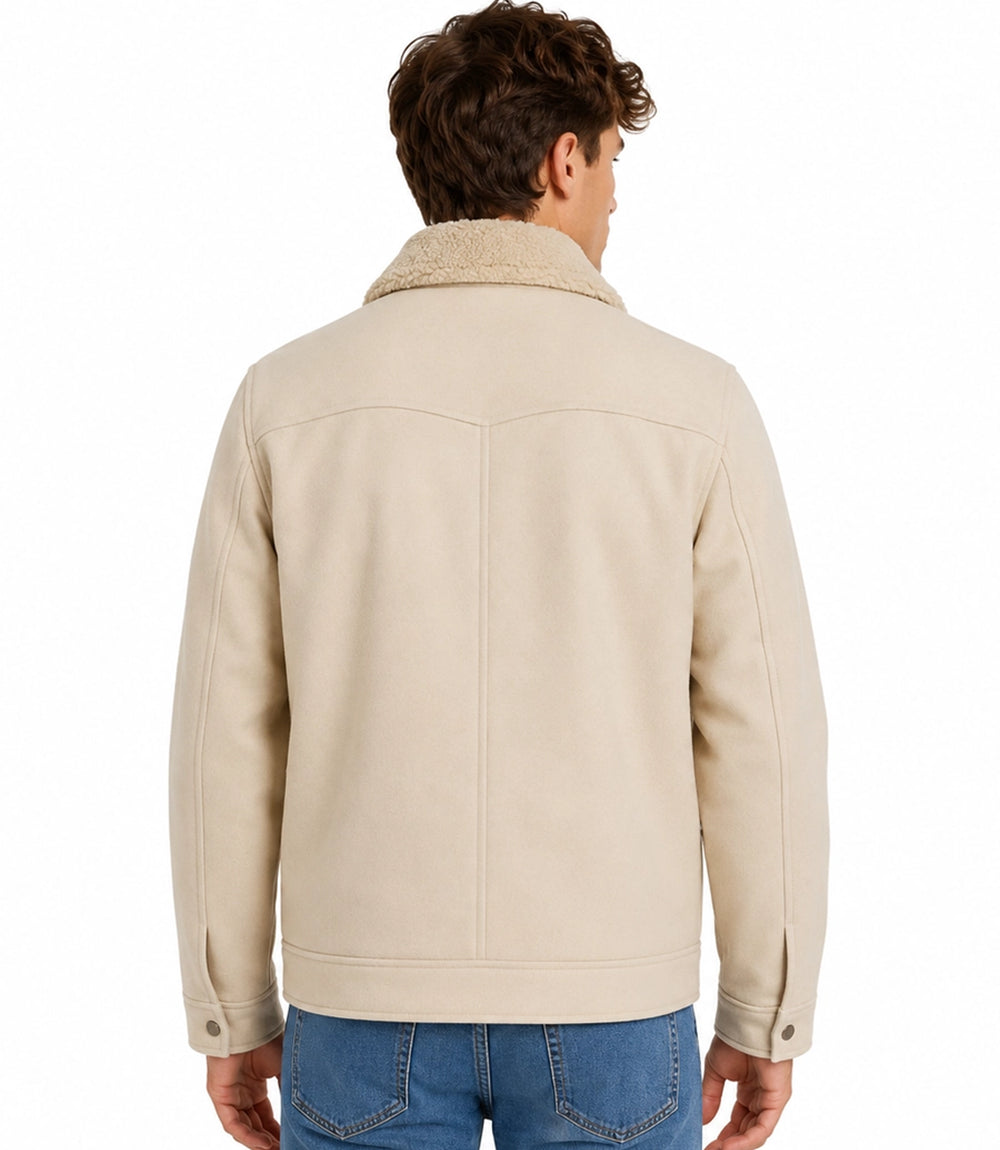 Men's Aura Cream Wool Blend Felt Jacket Model Back - Jacket Aura