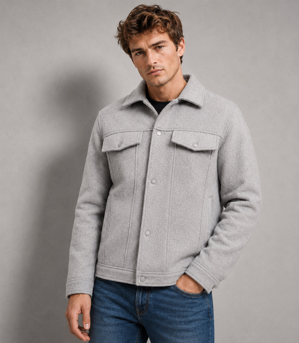 Men's Aura Light Grey Wool Blend Felt Jacket - Jacket Aura