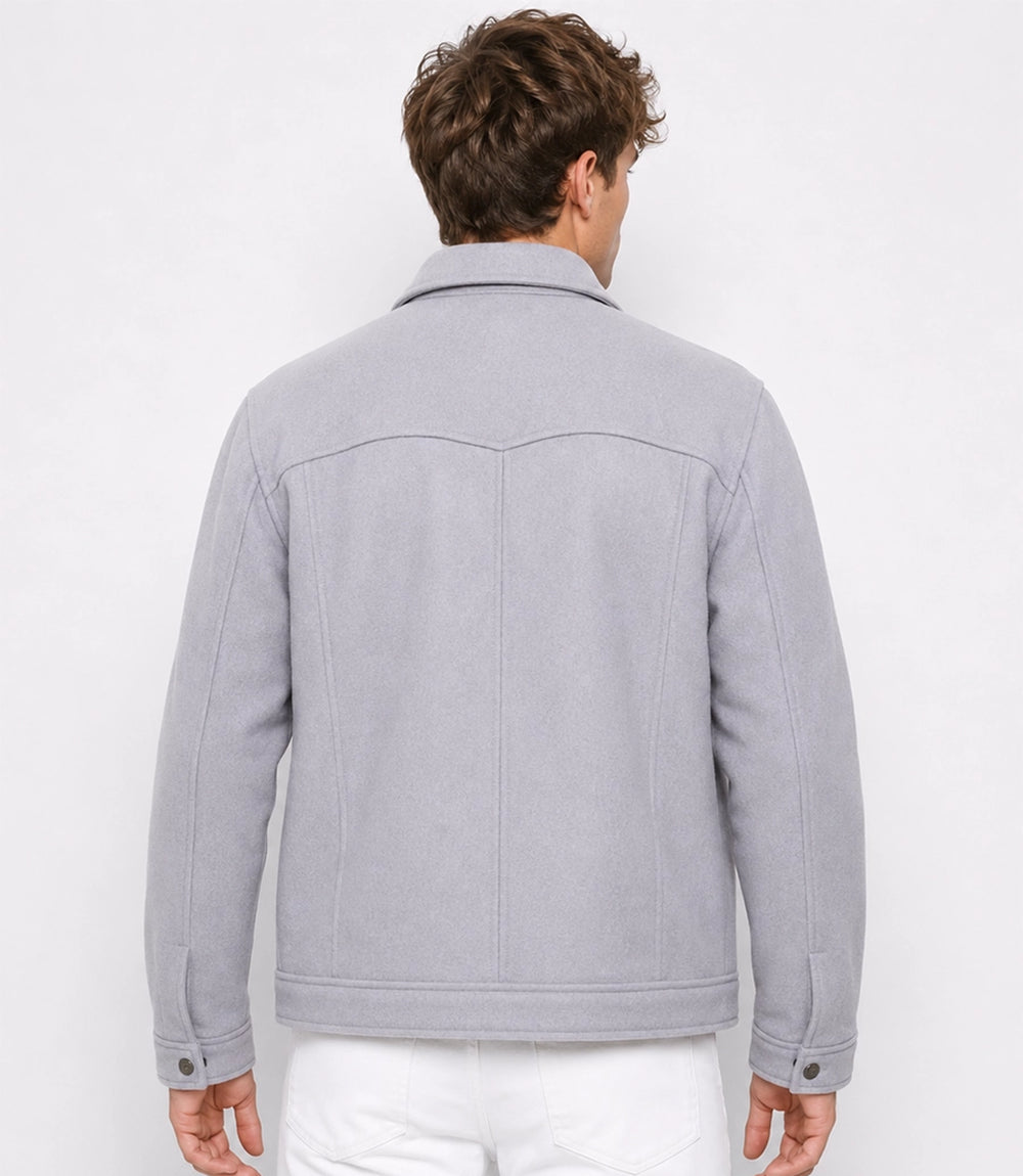Men's Aura Light Grey Wool Blend Felt Jacket Back - Jacket Aura