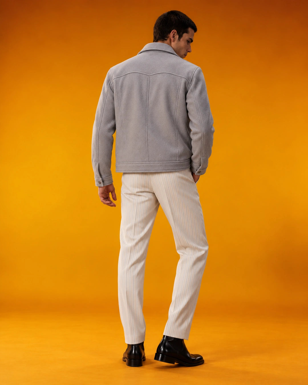 Men's Aura Light Grey Wool Blend Felt Jacket Back - Jacket Aura