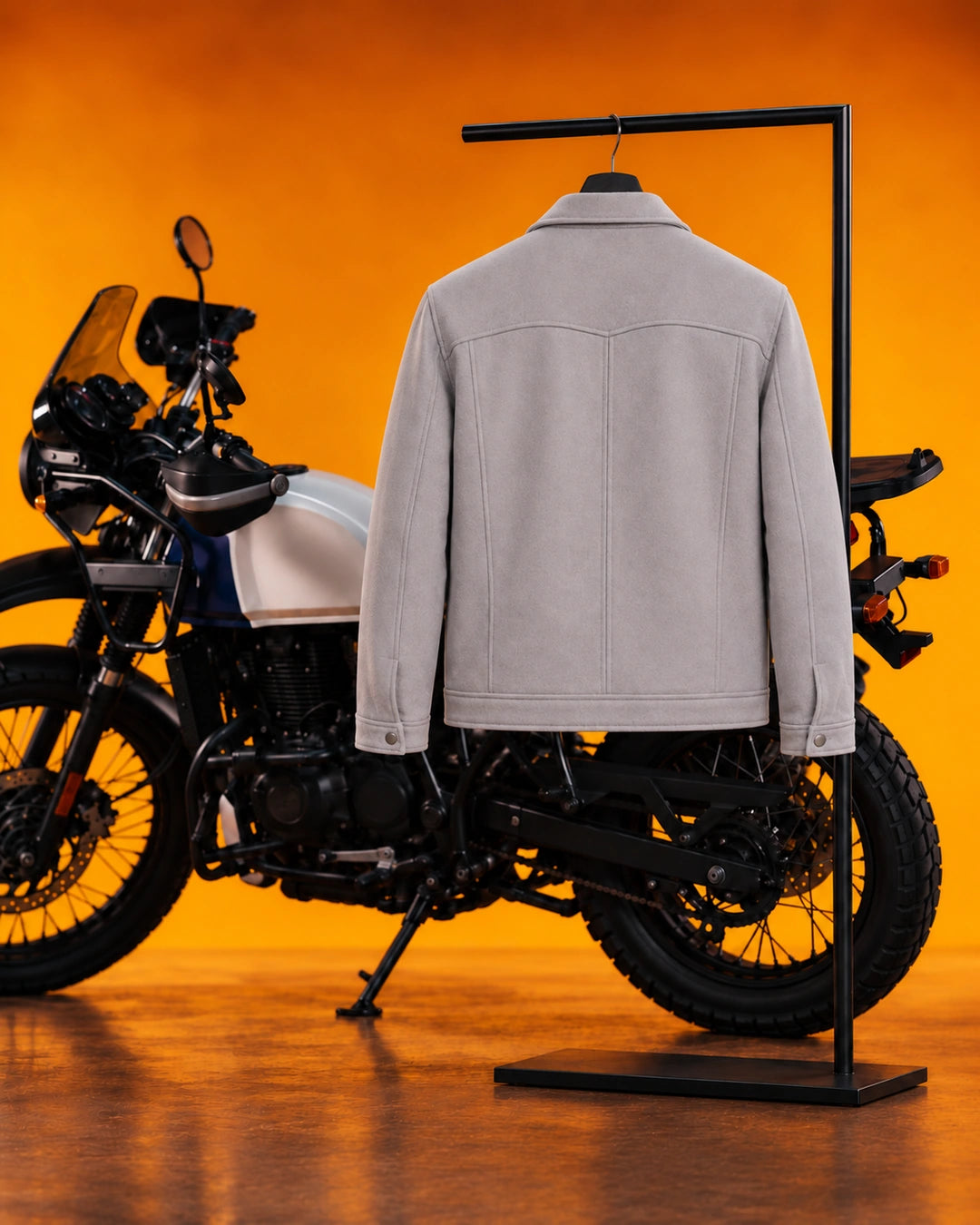 Men's Aura Light Grey Wool Blend Felt Jacket Back View - Jacket Aura