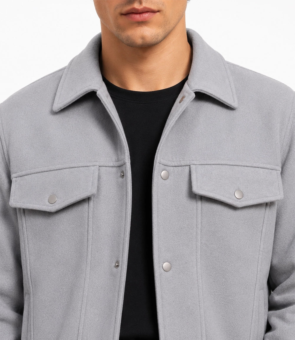 Men's Aura Light Grey Wool Blend Felt Jacket Closeup - Jacket Aura