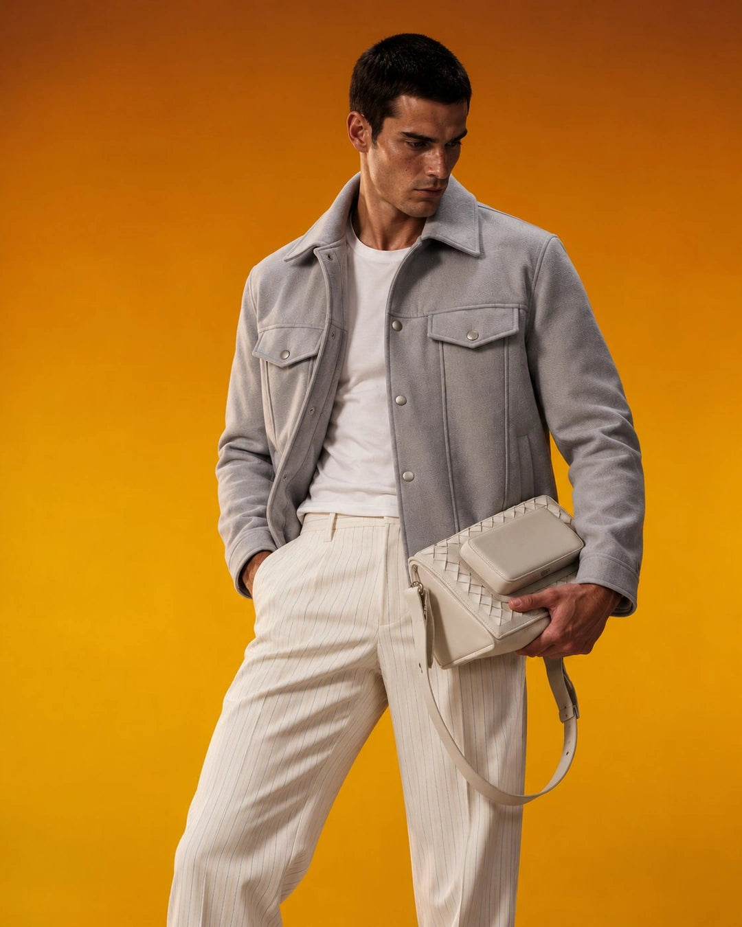 Men's Aura Light Grey Wool Blend Felt Jacket Front - Jacket Aura