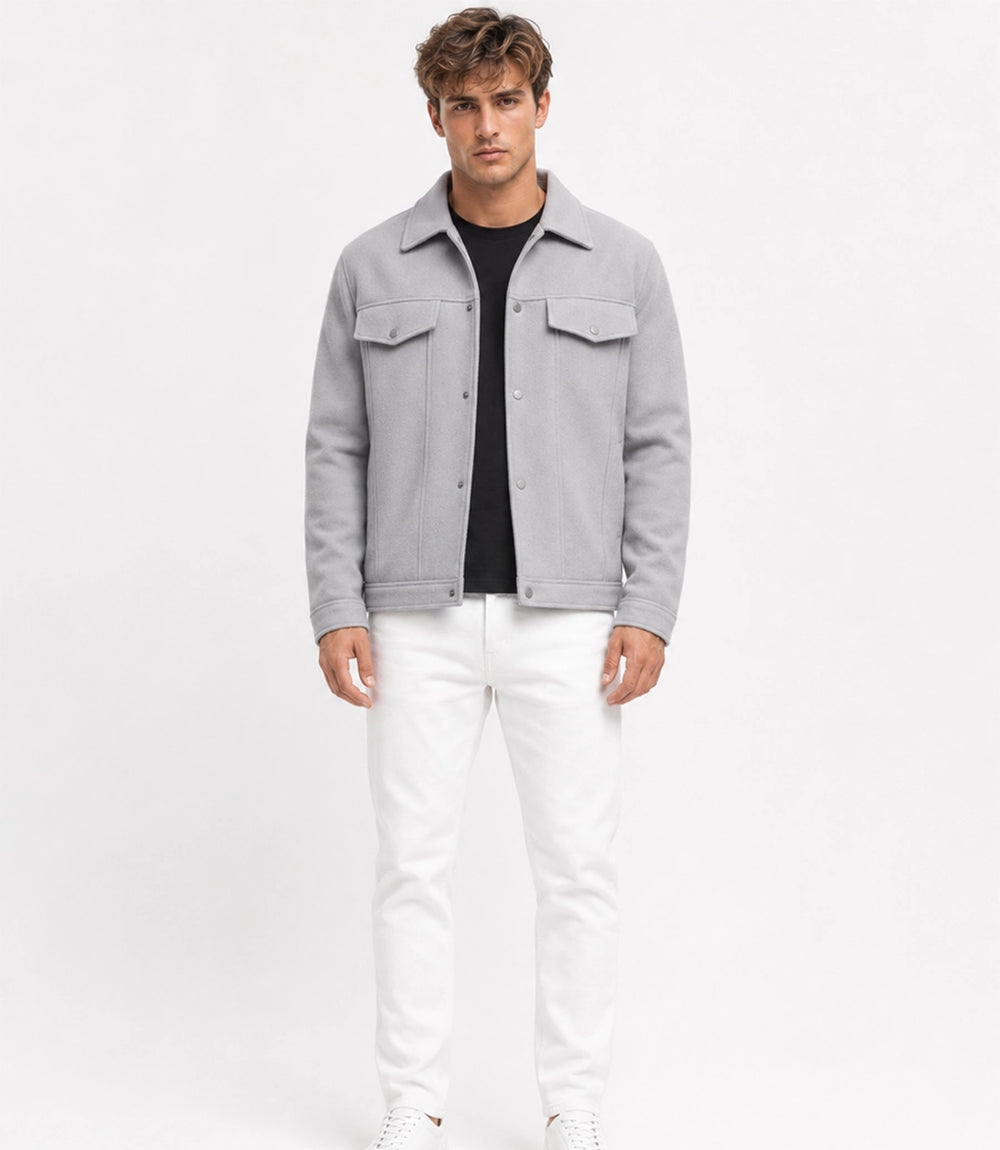 Men's Aura Light Grey Wool Blend Felt Jacket Front View - Jacket Aura