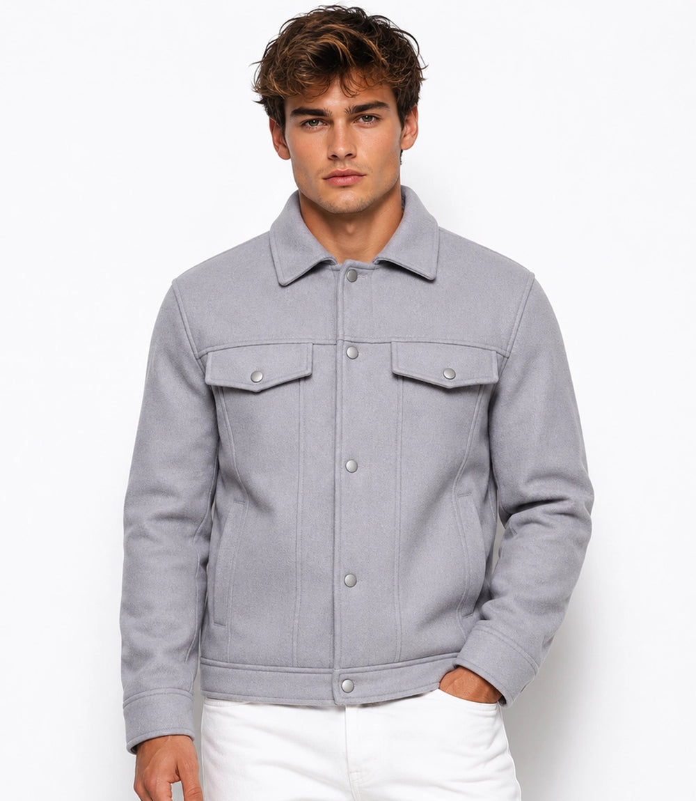 Men's Aura Light Grey Wool Blend Felt Jacket Model - Jacket Aura