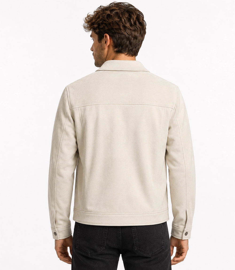 Men's Aura Off White Faux Suede Jacket Back - Jacket Aura