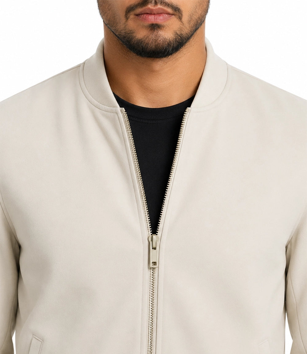 Men's Aura Off White Faux Suede Jacket Closeup - Jacket Aura