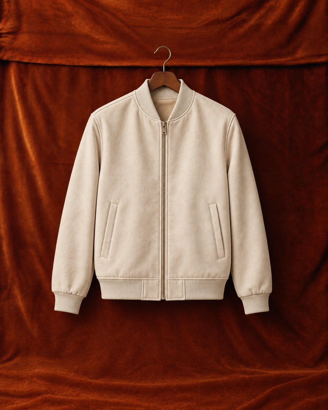 Men's Aura Off White Faux Suede Jacket Front View - Jacket Aura