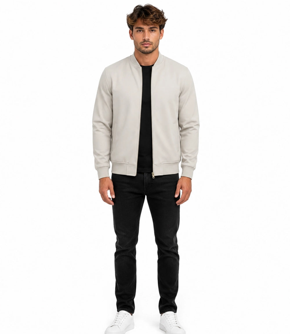 Men's Aura Off White Faux Suede Jacket Front View - Jacket Aura