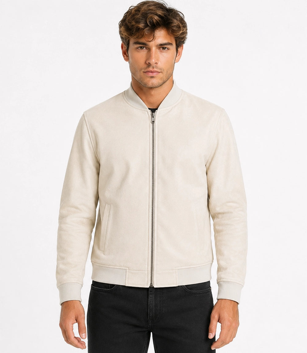 Men's Aura Off White Faux Suede Jacket Model - JackeT Aura