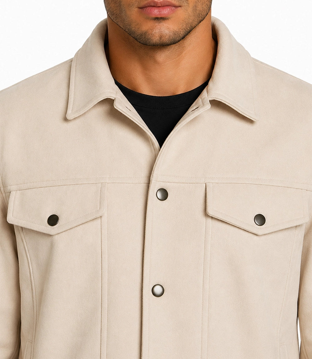 Men's Aura Off White Wool Blend Felt Closeup - Jacket Aura